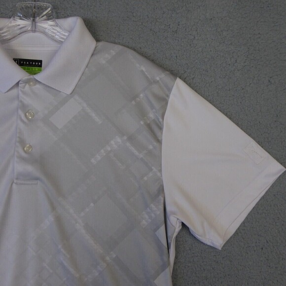 PGA Tour Shirt  Men's Large White Gray Pro Series Polo Short Sleeve Athletic Fit - Picture 2 of 10